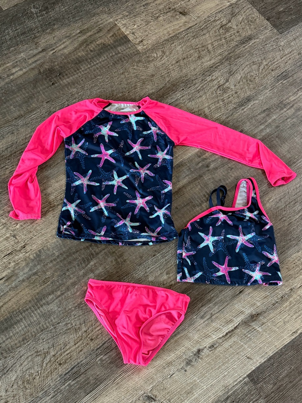 Lands' End Girls Navy Starfish Swimsuit Set